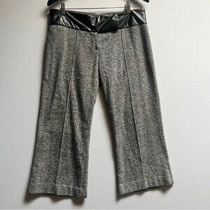DS Lab wool silk vegan leather waisted cropped straight leg trousers Sz 10